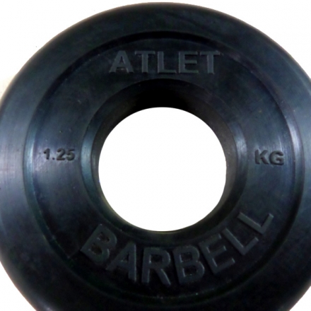 Диск Barbell Atlet, обрезиненный черный d-51mm  1,25кг, фото 1