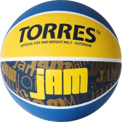 Мяч баск. &quot;TORRES Jam&quot; арт.B02047, р.7, резина, нейлон. корд, бут. кам., син-желт-голубой, фото 1