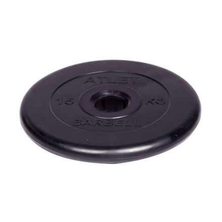 Диск обрезиненный Barbell Atlet d 51 мм чёрный 15 кг, фото 1