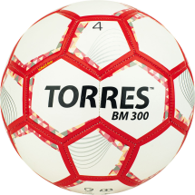 Мяч футб. &quot;TORRES BM 300&quot; арт.F320744 р.4, 28 пан.,гл.TPU,2 подкл. слой, маш. сш., бело-серебр-крас.
