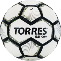 Мяч футб. &quot;TORRES BM 500&quot; арт.F320635, р.5, 32 пан. PU, 4 подкл. слоя, руч. сшивка, бело-серо-серебр
