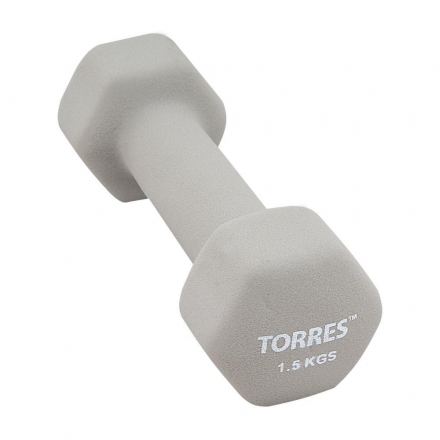 Гантель &quot;TORRES 1.5 кг&quot;, металл в неопреновой оболочке, форма шестигранник, серый, фото 1