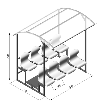 Трибуна 2-х рядная на 8 мест (с навесом из поликарбоната) СТ-246, фото 2