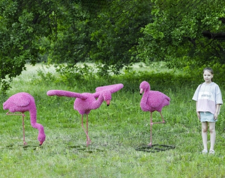 Топиари композиция фламинго, семья Малина, 3 шт - газон Eco, фото 2
