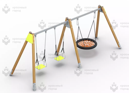 Качели деревянные «Гнездо + 2 подвеса», фото 1