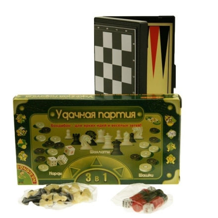 Набор игр 3 в 1 Удачная партия, шашки-шахматы-нарды, средний 20см, фото 1