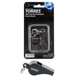 Свисток пласт. с шариком &quot;TORRES&quot;, арт.SS1009, шнурок с карабином в комплекте, черный