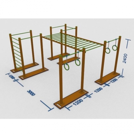 Комплекс турников со шведскими стенками, рукоходом и кольцами W-4.8 , фото 1