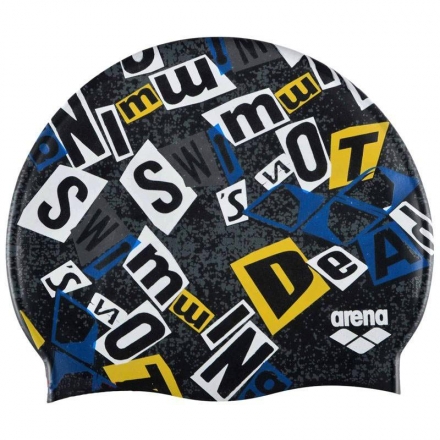 Шапочка для плавания &quot;ARENA Print  Jr&quot;, детская, черный, принт &quot;Шрифт&quot;, фото 1