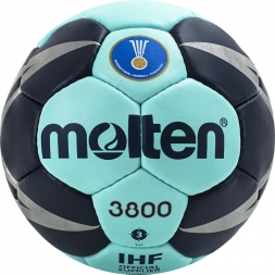 Мяч ганд. &quot;MOLTEN 3800&quot;, арт. H3X3800-CN, р.3, мат.ПУ,32 пан, руч.сш, бирюзово-т.синий, фото 1